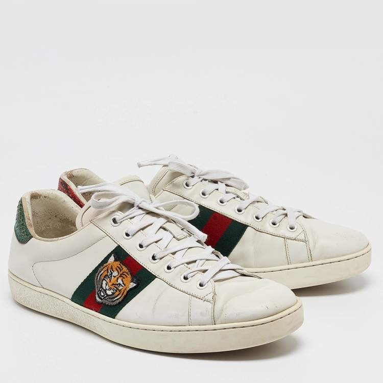 Pre Owned Gucci White Leather Web Ace Sneakers Size 46