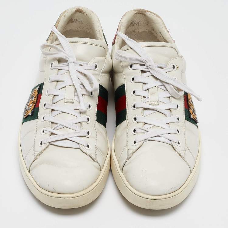 Pre Owned Gucci White Leather Web Ace Sneakers Size 46