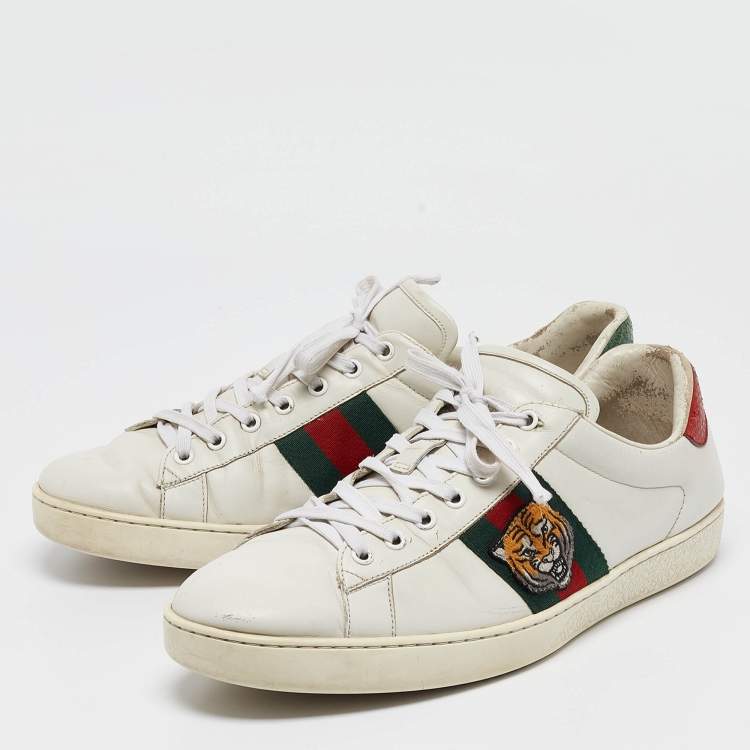 Pre Owned Gucci White Leather Web Ace Sneakers Size 46