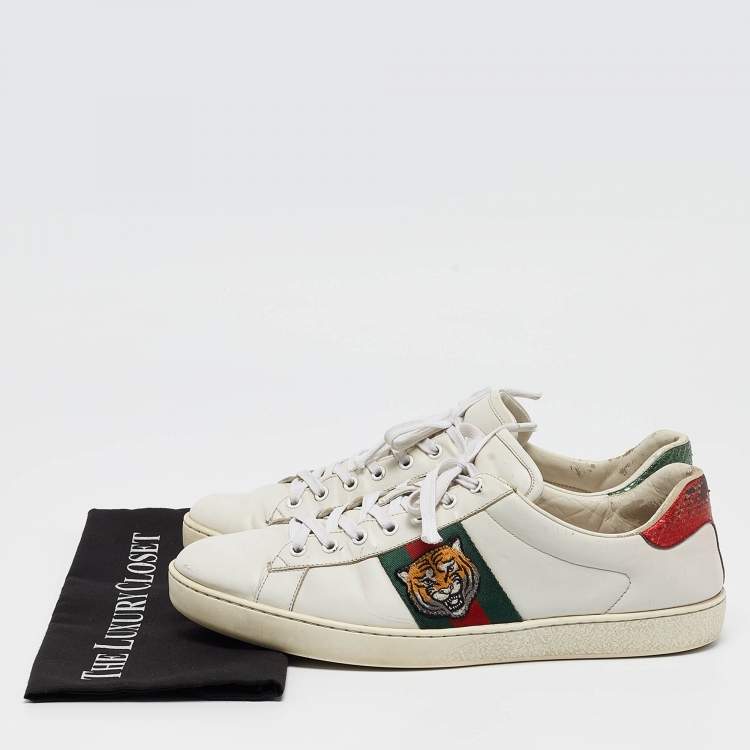 Pre Owned Gucci White Leather Web Ace Sneakers Size 46