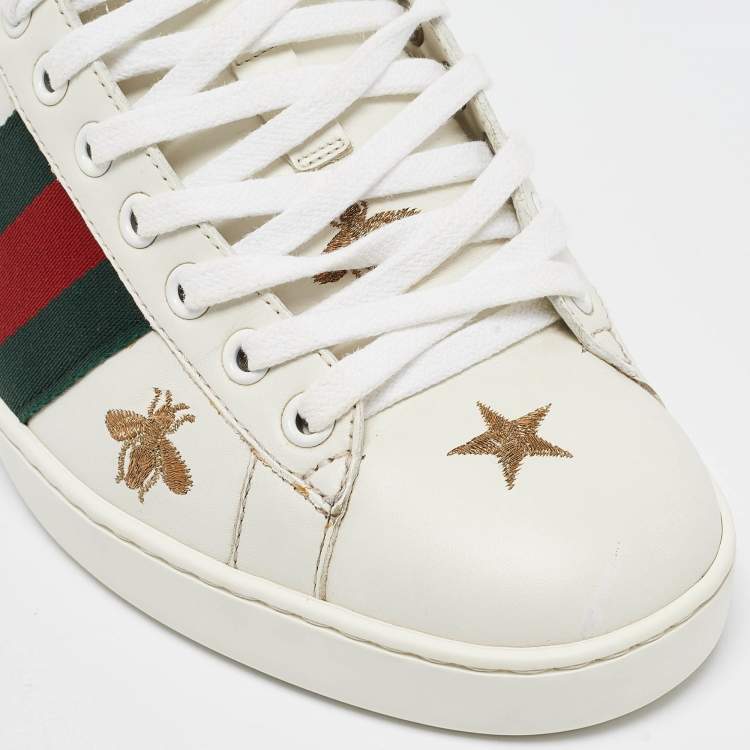 Pre Owned Gucci White Leather Web Ace Lace Up  Sneakers Size 39