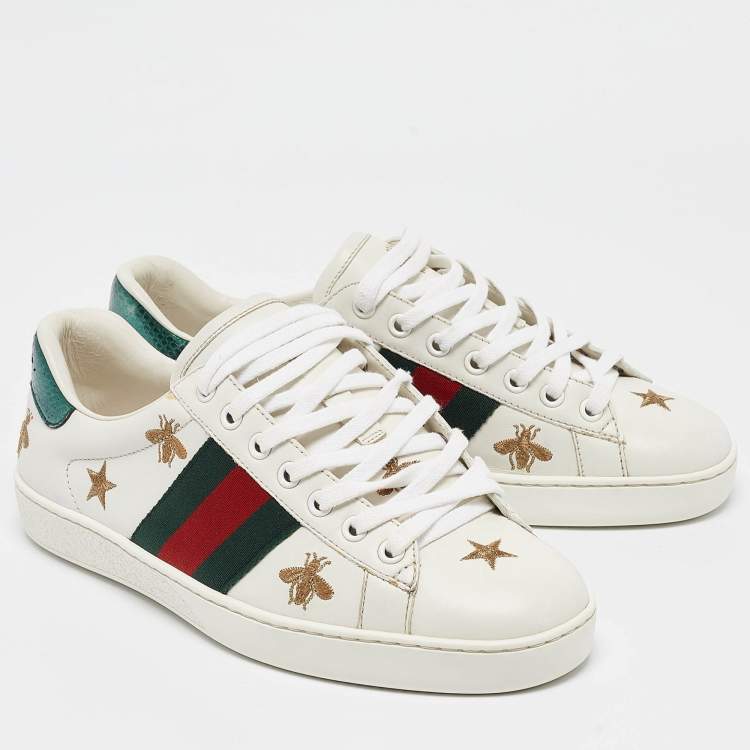 Pre Owned Gucci White Leather Web Ace Lace Up  Sneakers Size 39