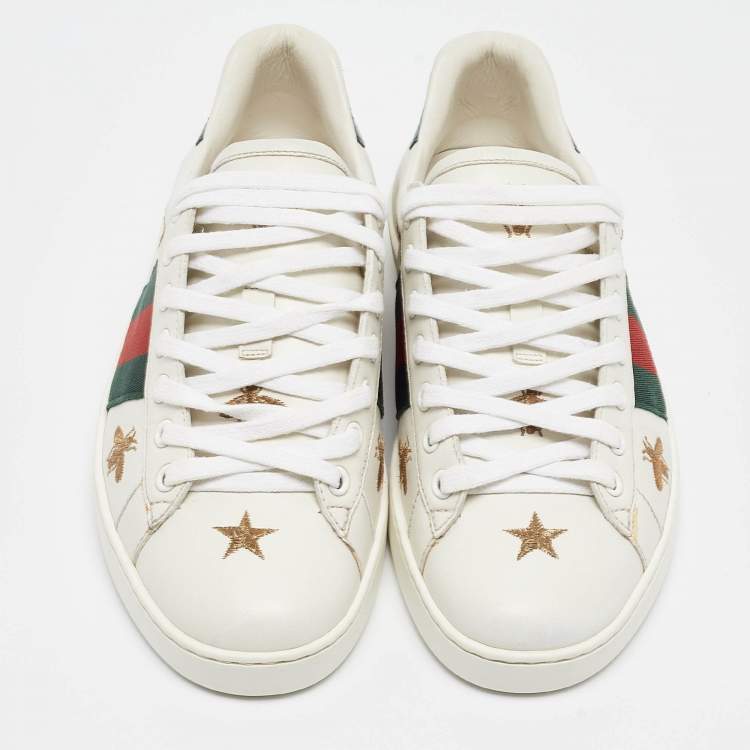 Pre Owned Gucci White Leather Web Ace Lace Up  Sneakers Size 39