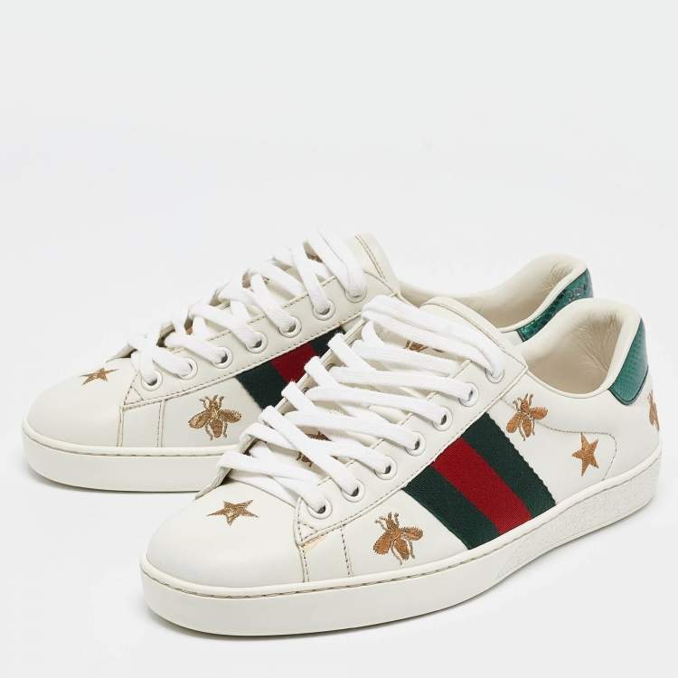 Pre Owned Gucci White Leather Web Ace Lace Up  Sneakers Size 39