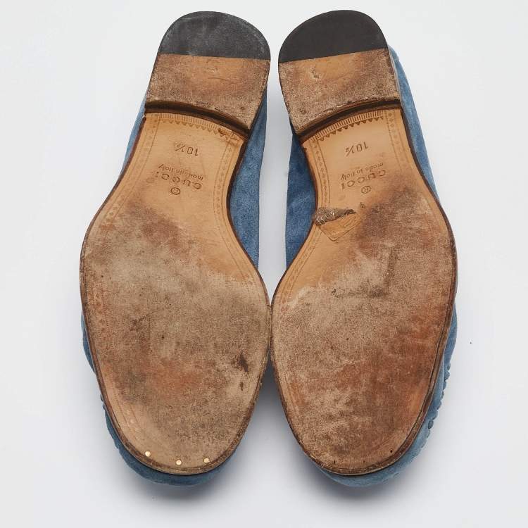 مملوكة مسبقًا Gucci Blue Suede Horsebit Slip On Loafers Size 44.5