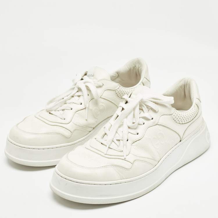 Pre Owned Gucci Cream Leather GG Embossed Sneakers Size 46