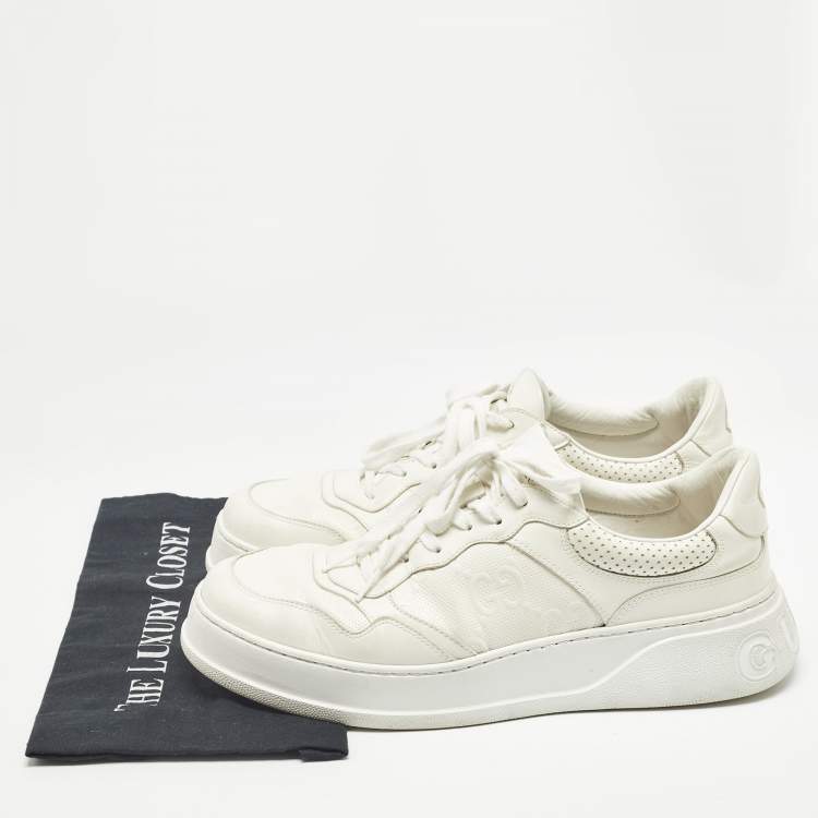 Pre Owned Gucci Cream Leather GG Embossed Sneakers Size 46