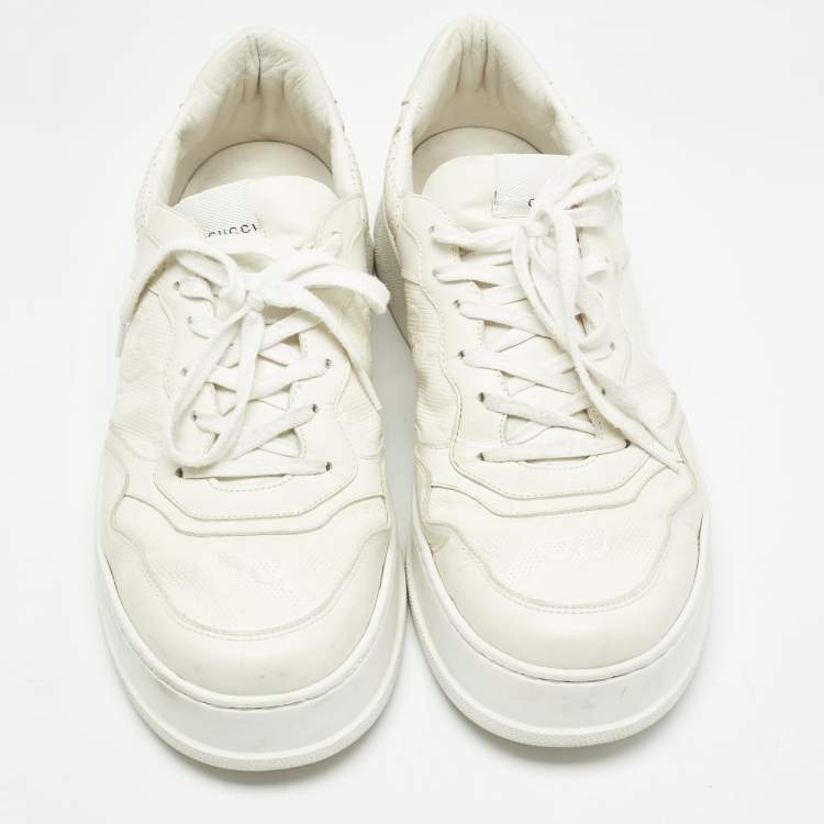 Pre Owned Gucci Cream Leather GG Embossed Sneakers Size 46