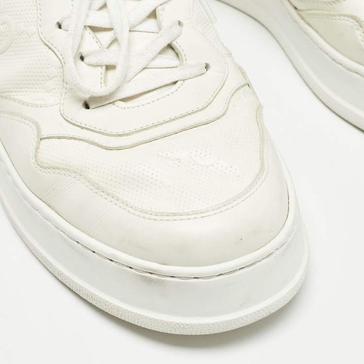 Pre Owned Gucci Cream Leather GG Embossed Sneakers Size 46
