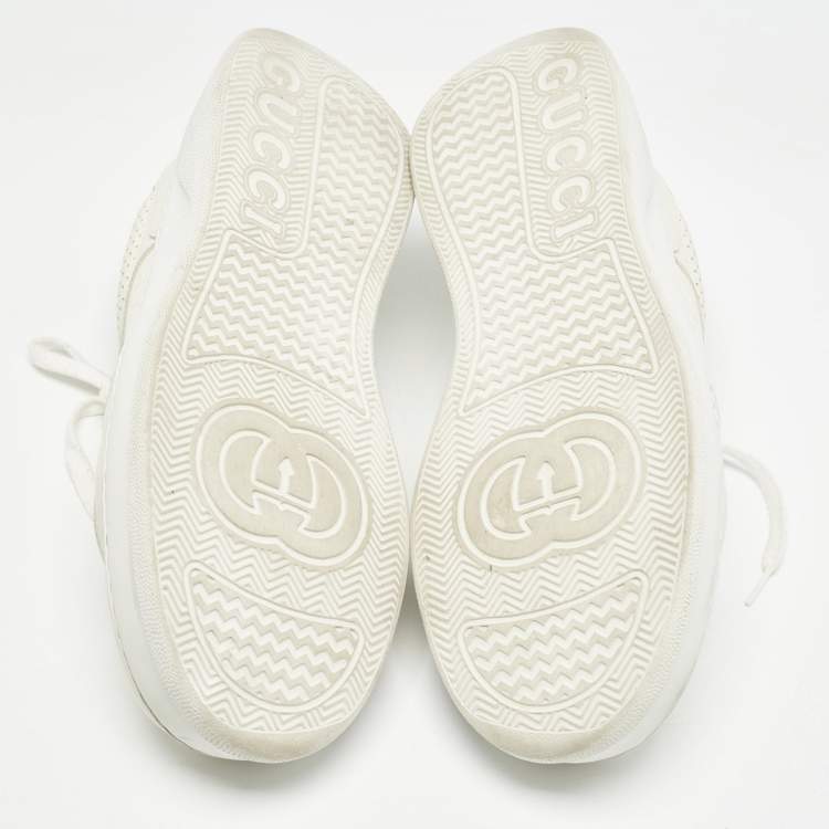 Pre Owned Gucci Cream Leather GG Embossed Sneakers Size 46