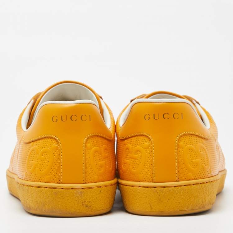 مملوكة مسبقًا Gucci Yellow Jumbo GG Embossed Leather Ace Sneakers Size 41.5