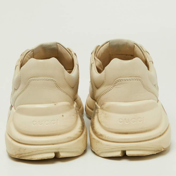 Pre Owned Gucci Cream Leather Vintage Logo Rhyton Sneakers Size 41.5