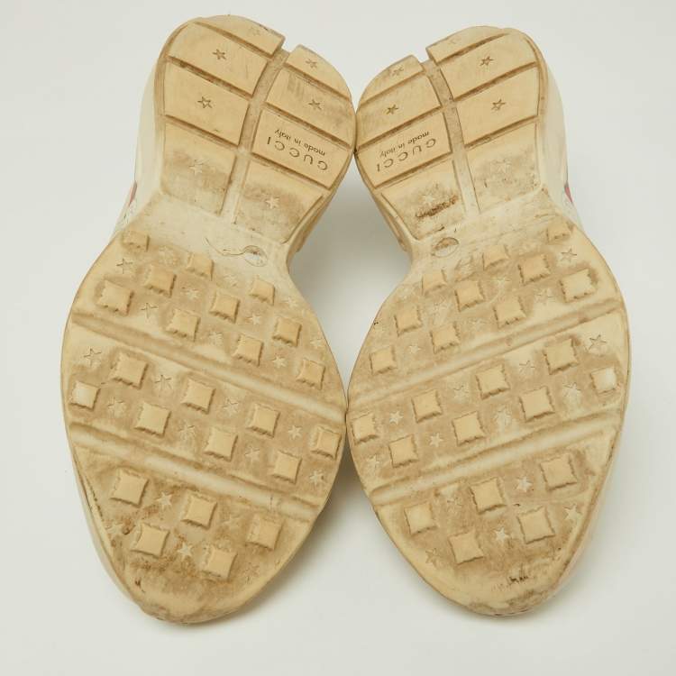 Pre Owned Gucci Cream Leather Vintage Logo Rhyton Sneakers Size 41.5