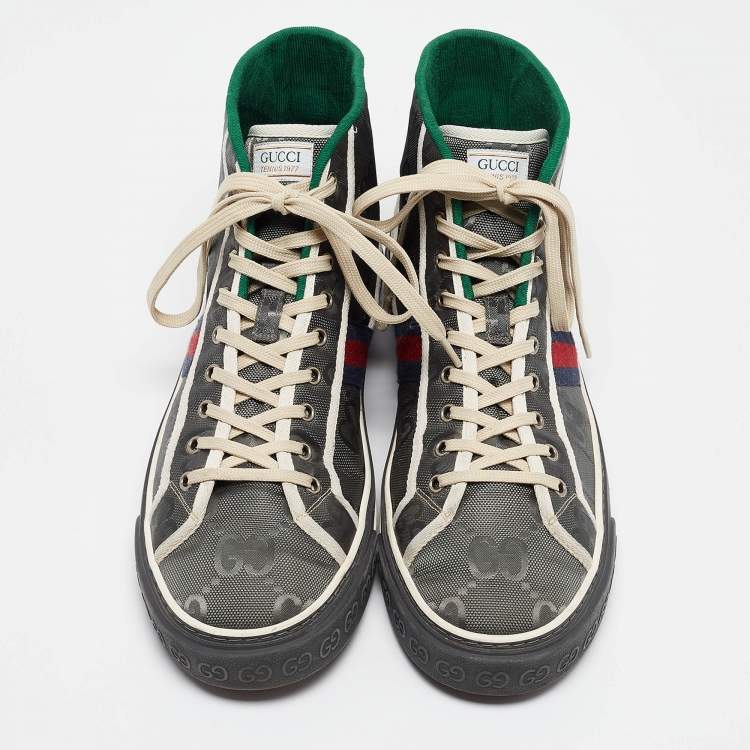 Pre Owned Gucci Grey GG Canvas Tennis 1977 High Top Sneakers Size 47