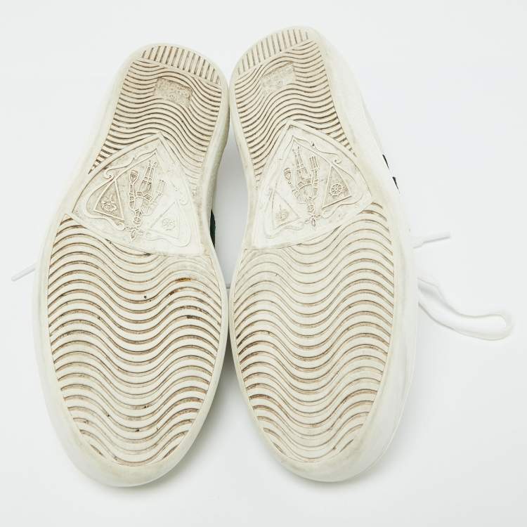 Pre Owned Gucci White Leather Embroidered Snake Ace Sneakers Size 41.5