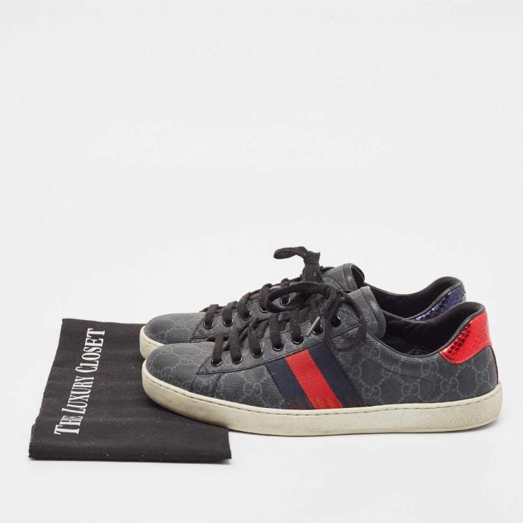 Pre Owned Gucci Black GG Canvas and Python Embossed Ace Web Sneakers Size 41