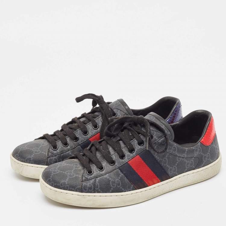 Pre Owned Gucci Black GG Canvas and Python Embossed Ace Web Sneakers Size 41