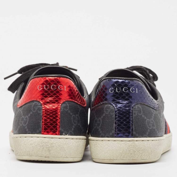 Pre Owned Gucci Black GG Canvas and Python Embossed Ace Web Sneakers Size 41