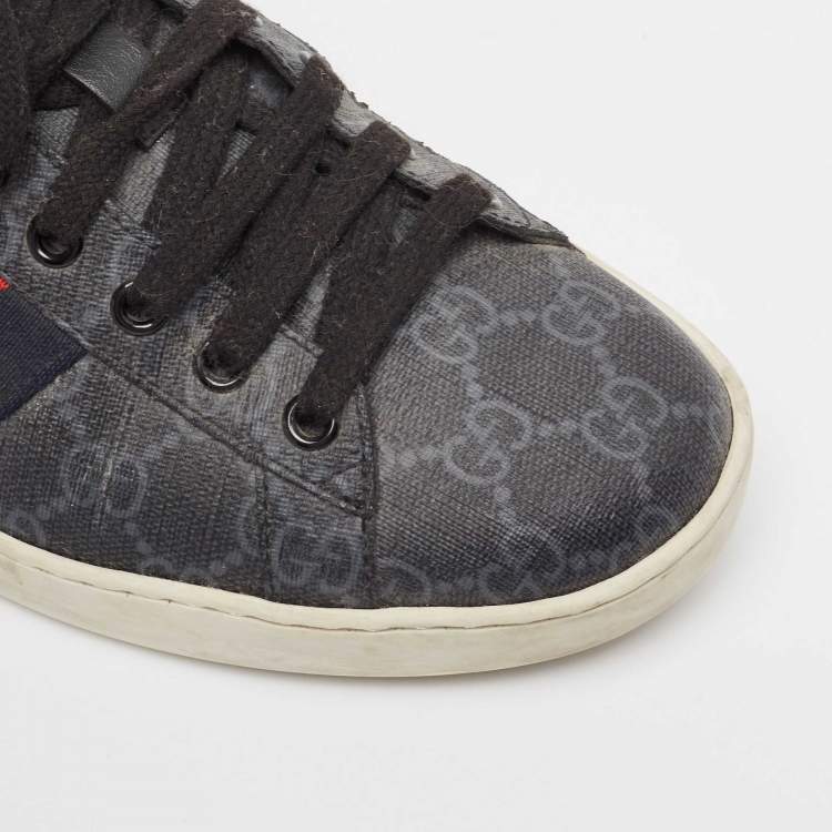 Pre Owned Gucci Black GG Canvas and Python Embossed Ace Web Sneakers Size 41