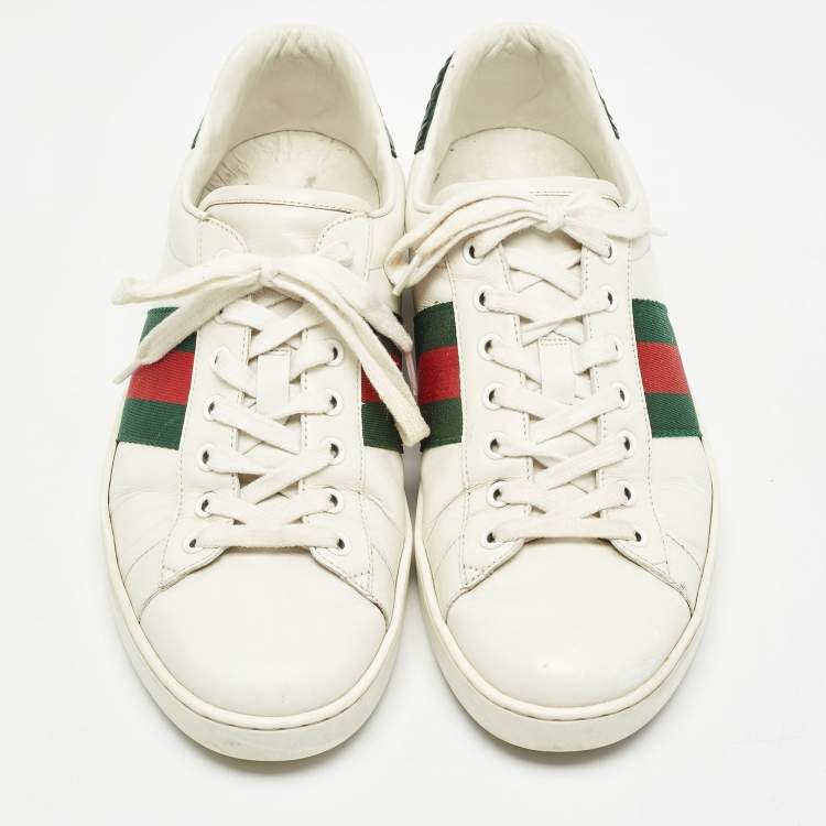 Pre Owned Gucci White Leather and Crocodile Web Ace Sneakers Size 43.5