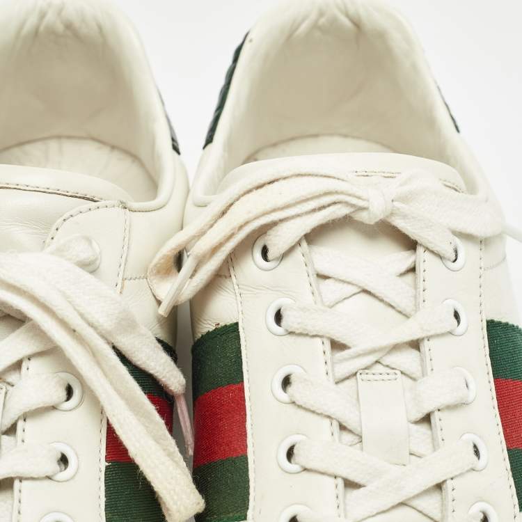 Pre Owned Gucci White Leather and Crocodile Web Ace Sneakers Size 43.5