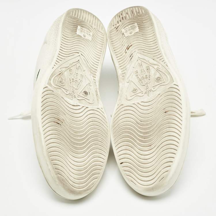 Pre Owned Gucci White Leather and Crocodile Web Ace Sneakers Size 43.5