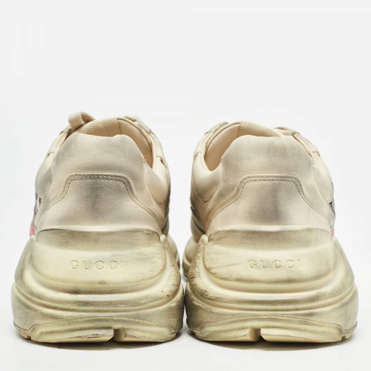 مملوكة مسبقًا Gucci Cream Leather Rhyton Lace Up Sneakers Size 44