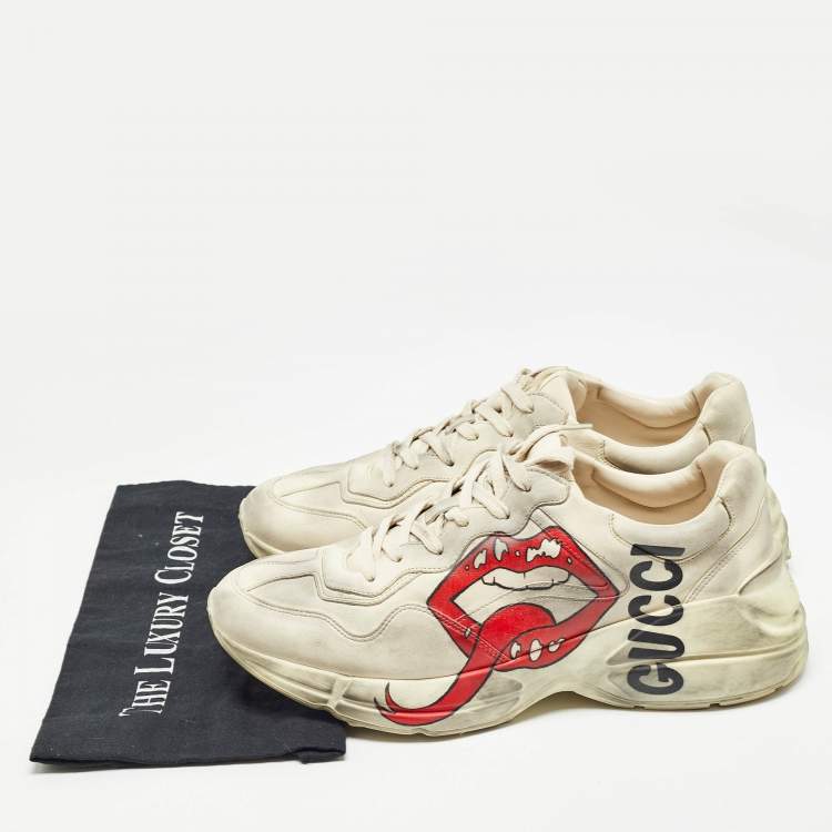 مملوكة مسبقًا Gucci Cream Leather Rhyton Lace Up Sneakers Size 44
