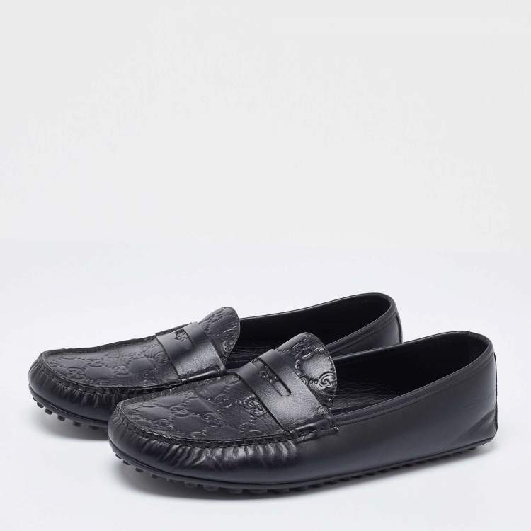 مملوكة مسبقًا Gucci Black Guccissima Leather Penny Slip On Loafers Size 42