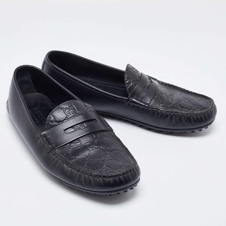 مملوكة مسبقًا Gucci Black Guccissima Leather Penny Slip On Loafers Size 42