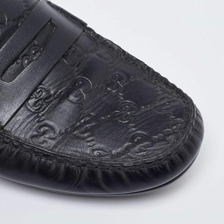 مملوكة مسبقًا Gucci Black Guccissima Leather Penny Slip On Loafers Size 42