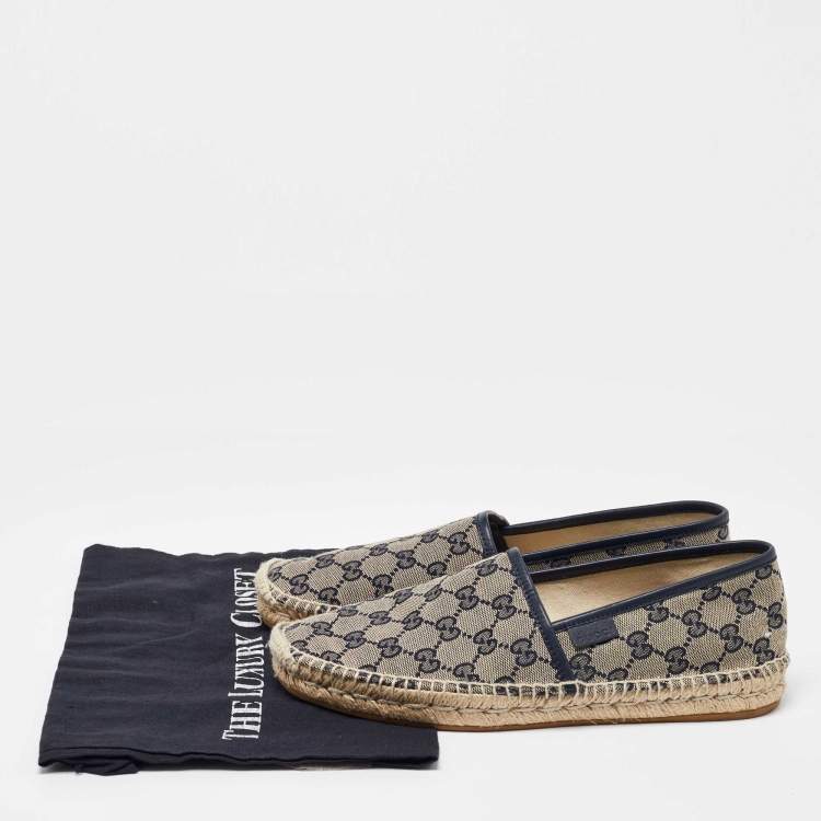 Pre Owned Gucci Beige/Navy Blue GG Canvas Espadrille Flats Size 40