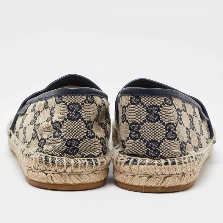 Pre Owned Gucci Beige/Navy Blue GG Canvas Espadrille Flats Size 40
