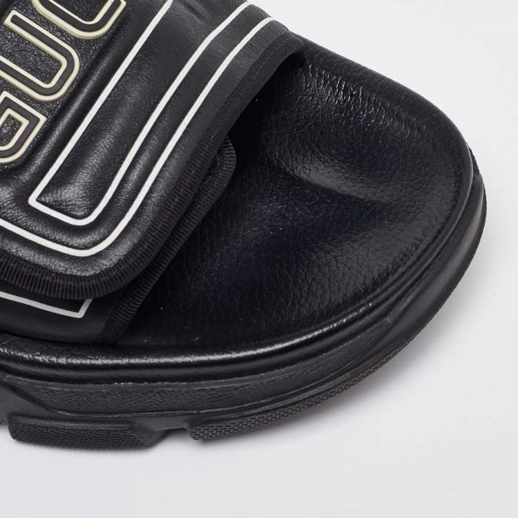 Pre Owned Gucci Black Leather Chunky Slide Sandals Size 45