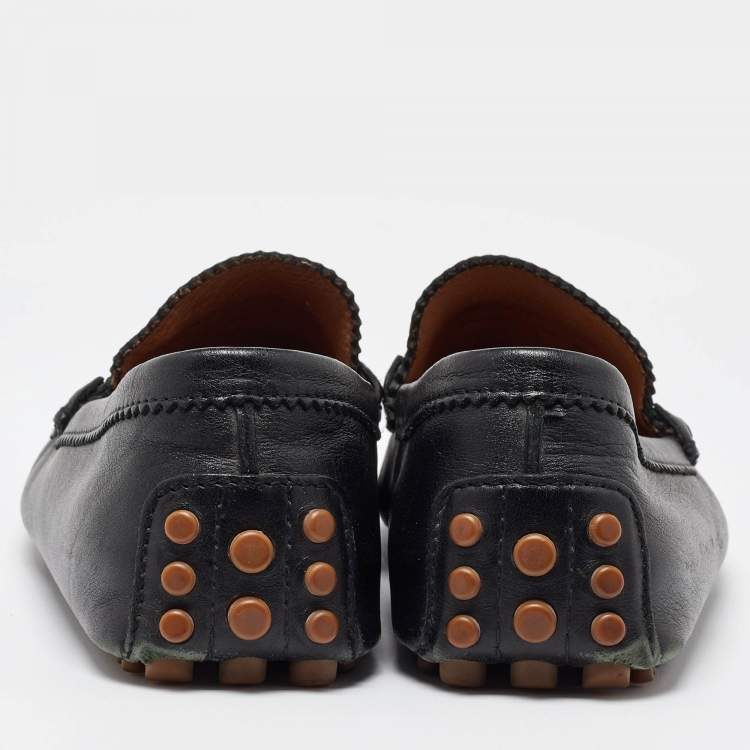 مملوكة مسبقًا Gucci Black Leather Web Trim Slip On Loafers Size 41.5