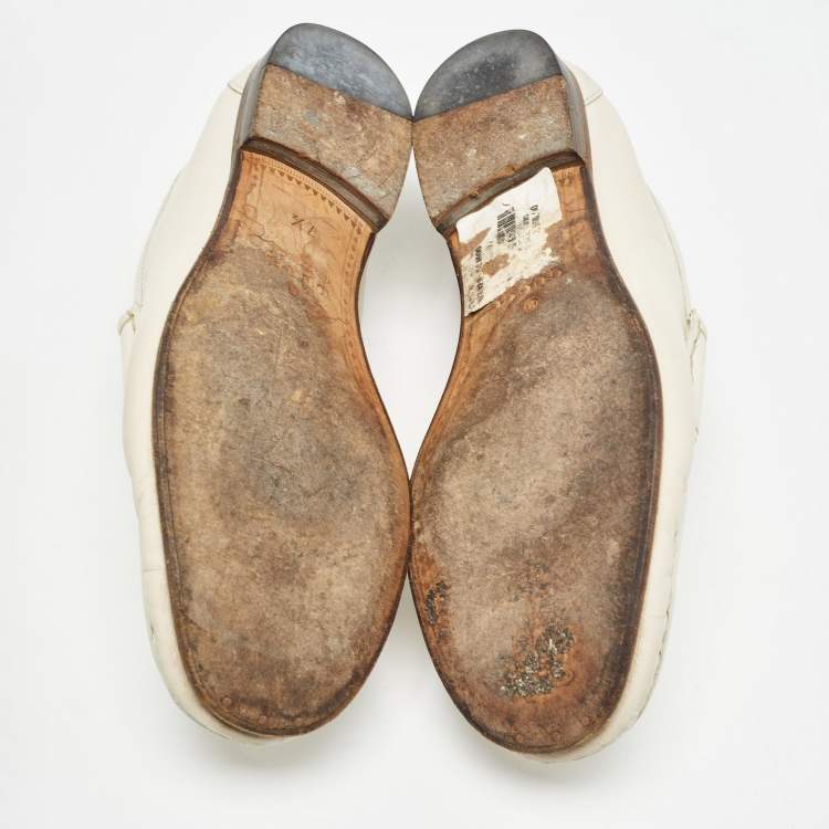 Pre Owned Gucci Cream Leather 1953 Horsebit Loafers Size 41.5