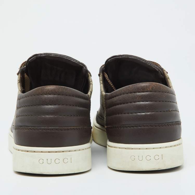 Pre Owned Gucci Beige/Brown GG Supreme Canvas and Leather Low Top Sneakers Size 40.5