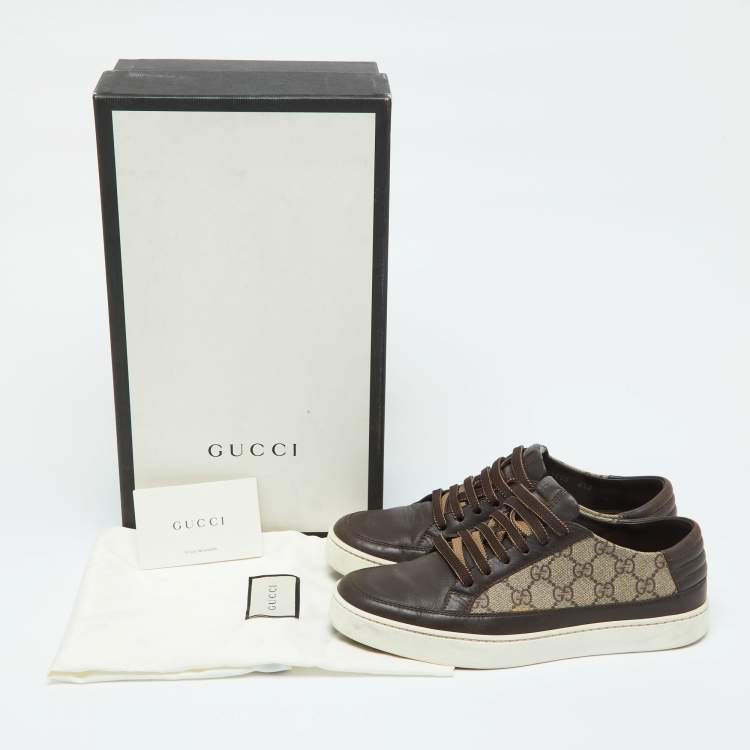 Pre Owned Gucci Beige/Brown GG Supreme Canvas and Leather Low Top Sneakers Size 40.5