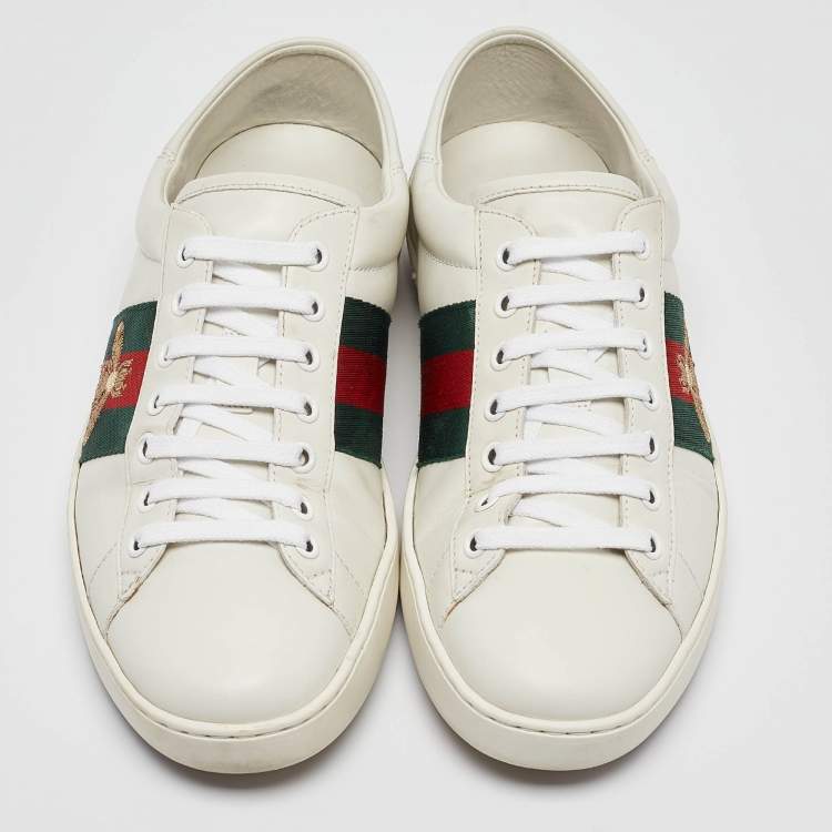 مملوكة مسبقًا Gucci White Leather Embroidered Bee Ace Sneakers Size 40
