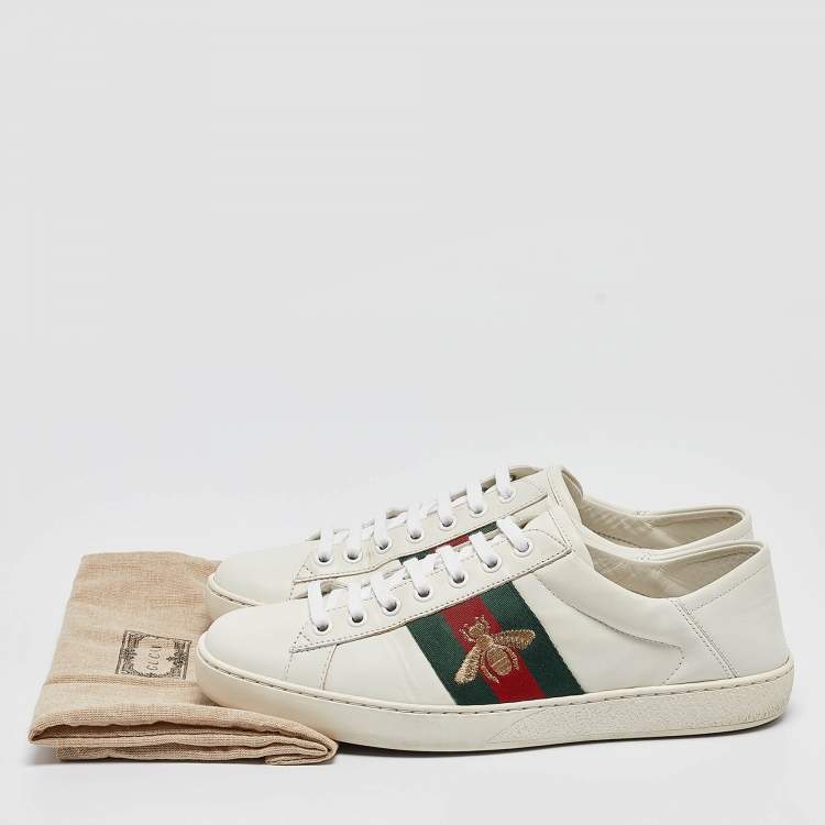 مملوكة مسبقًا Gucci White Leather Embroidered Bee Ace Sneakers Size 40