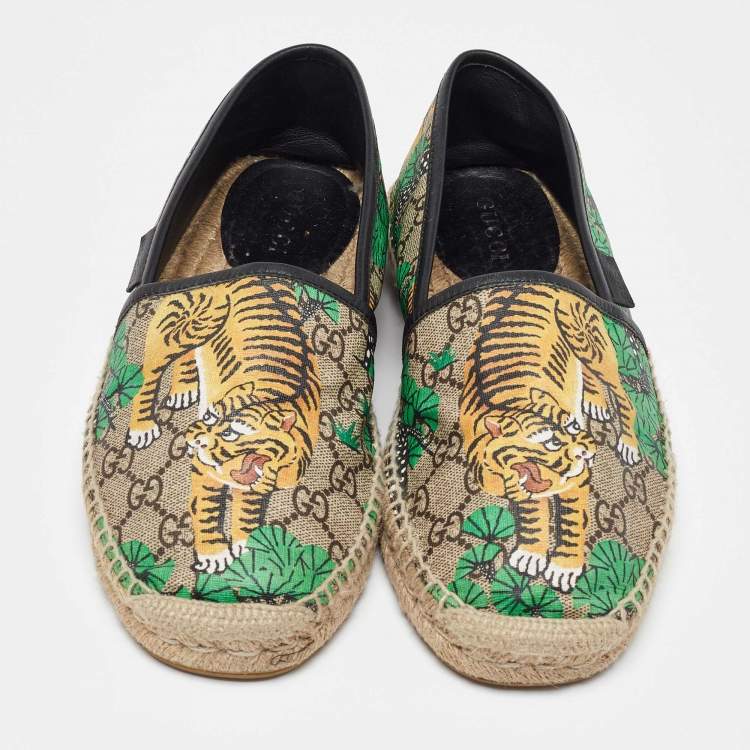 Pre Owned Gucci Multicolor Bengal Tiger Print Supreme Canvas and Leather Pilar Espadrille Loafers Size 40.5