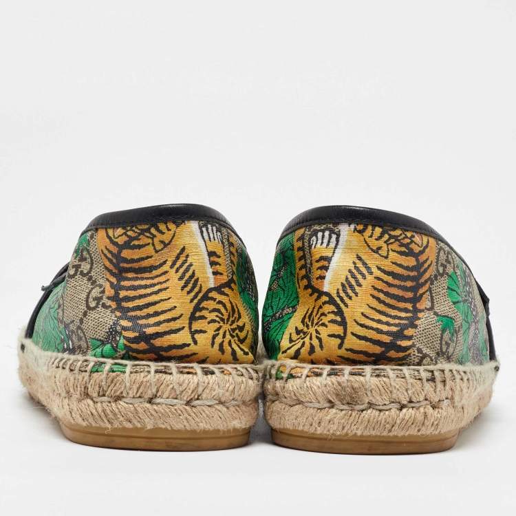 Pre Owned Gucci Multicolor Bengal Tiger Print Supreme Canvas and Leather Pilar Espadrille Loafers Size 40.5