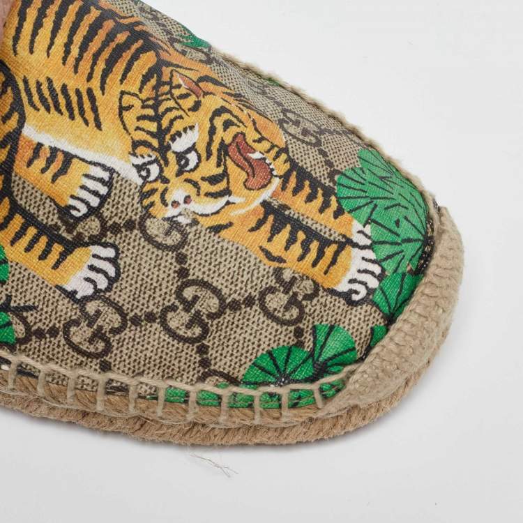Pre Owned Gucci Multicolor Bengal Tiger Print Supreme Canvas and Leather Pilar Espadrille Loafers Size 40.5