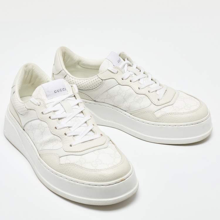 Pre Owned Gucci Off White GG Sumpreme Canvas and Leather Chunky B Sneakers Size 41
