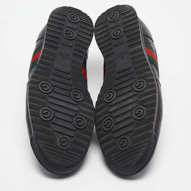 Pre Owned Gucci Black Guccissima Leather Web Low Top Sneakers Size 43.5
