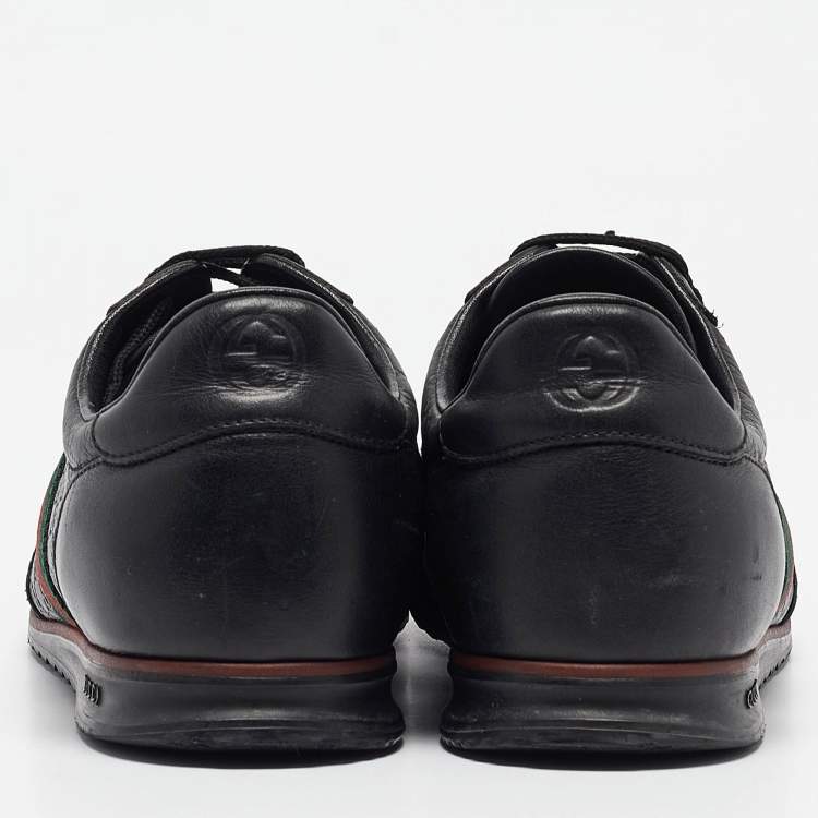 Pre Owned Gucci Black Guccissima Leather Web Low Top Sneakers Size 43.5