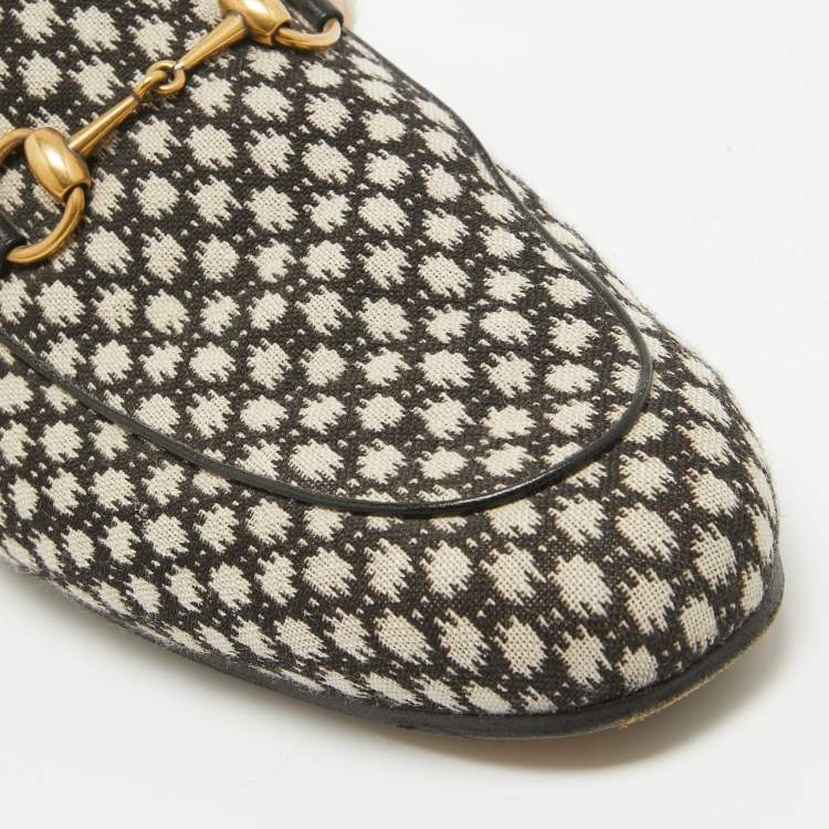 Pre Owned Gucci Two Tone Printed Canvas Fur Lined Princetown Mules Size 45