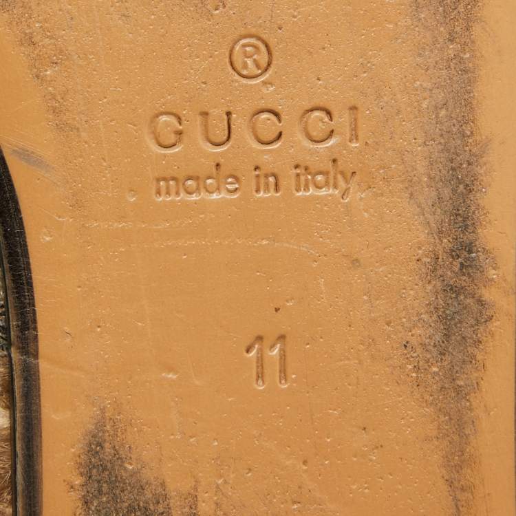 Pre Owned Gucci Two Tone Printed Canvas Fur Lined Princetown Mules Size 45