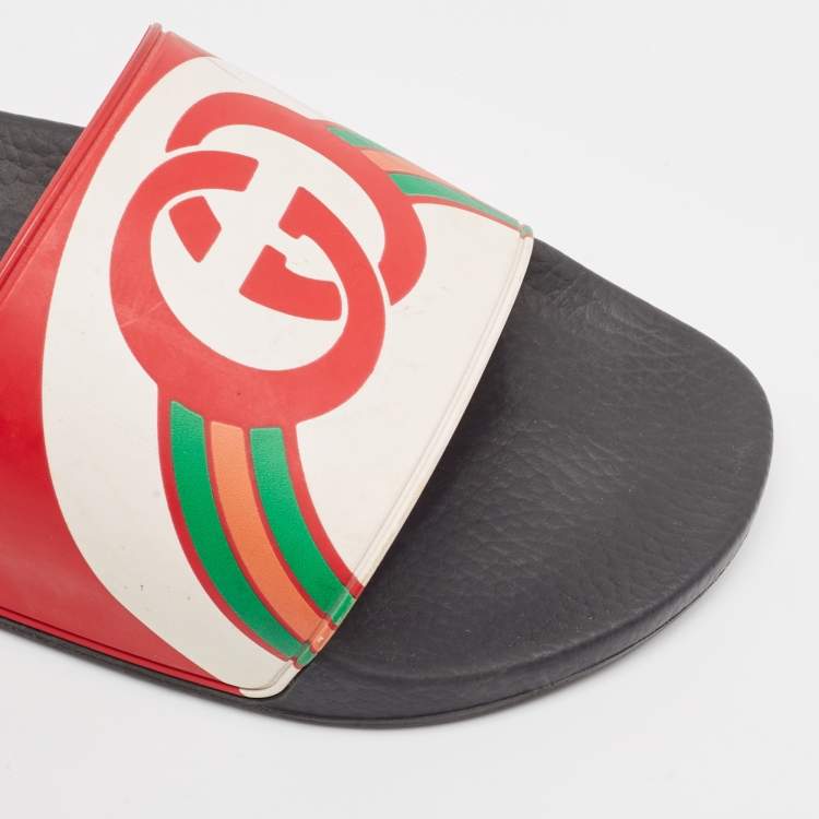Pre Owned Gucci Multicolor GG Rainbow Rubber Pool Slides Size 45