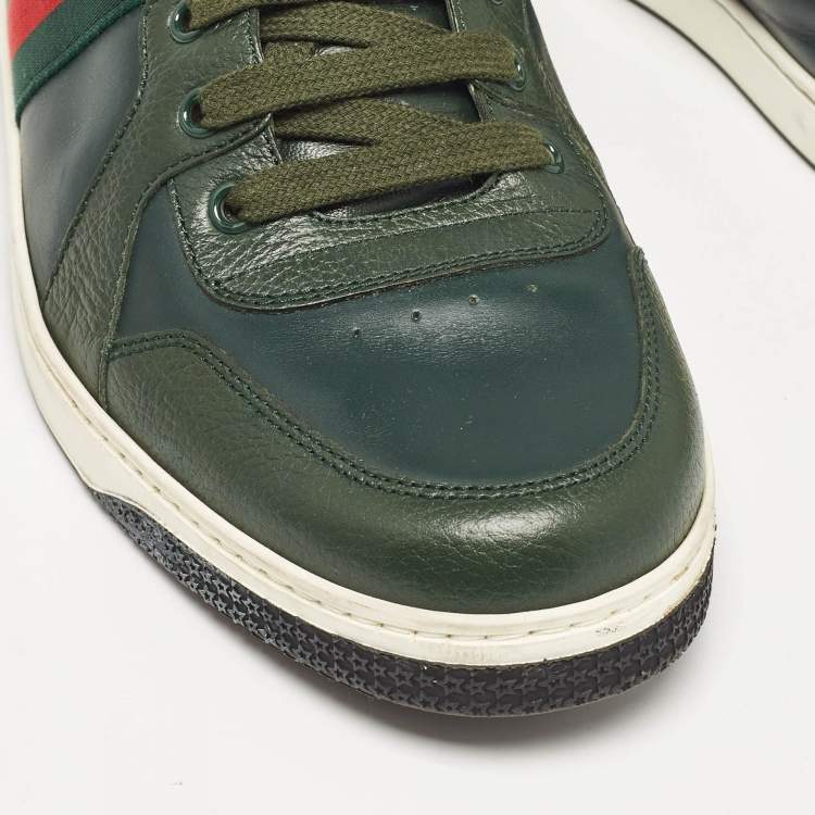 مملوكة مسبقًا Gucci Green Leather Web Low Top Sneakers Size 44
